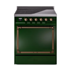 ILVE UNI304QNMPEGB Nostalgie II Noblesse 30 inch Induction Range (Solid Door, Emerald Green, Burnished)