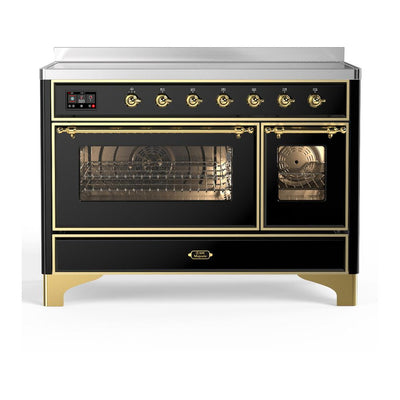 ILVE UMIB48NR3BKG Majestic III 48 inch Induction Range with 6 Elements, 5.02 cu. ft. Total Oven Capacity (Triple Glass Door, Glossy Black, Brass)