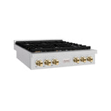 ZLINE 36 in. Autograph Edition Paramount Gas Rangetop with 6 Burners and Porcelain Cooktop in DuraSnow' Stainless Steel with Polished Gold Accents (SRTSZ-36-G)