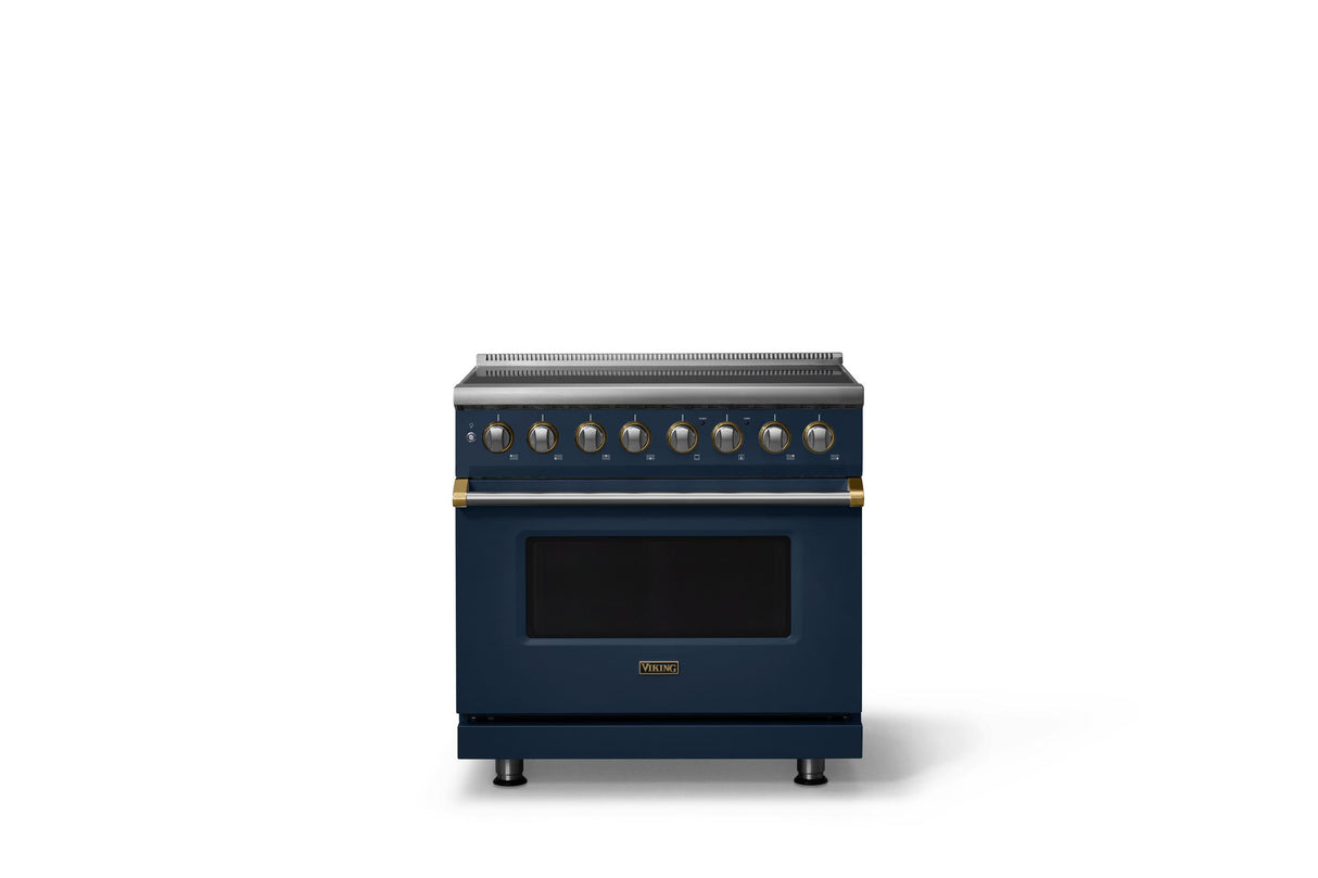 36"W. Induction Range (Finish: Slate Blue, Trim: Brushed Brass)