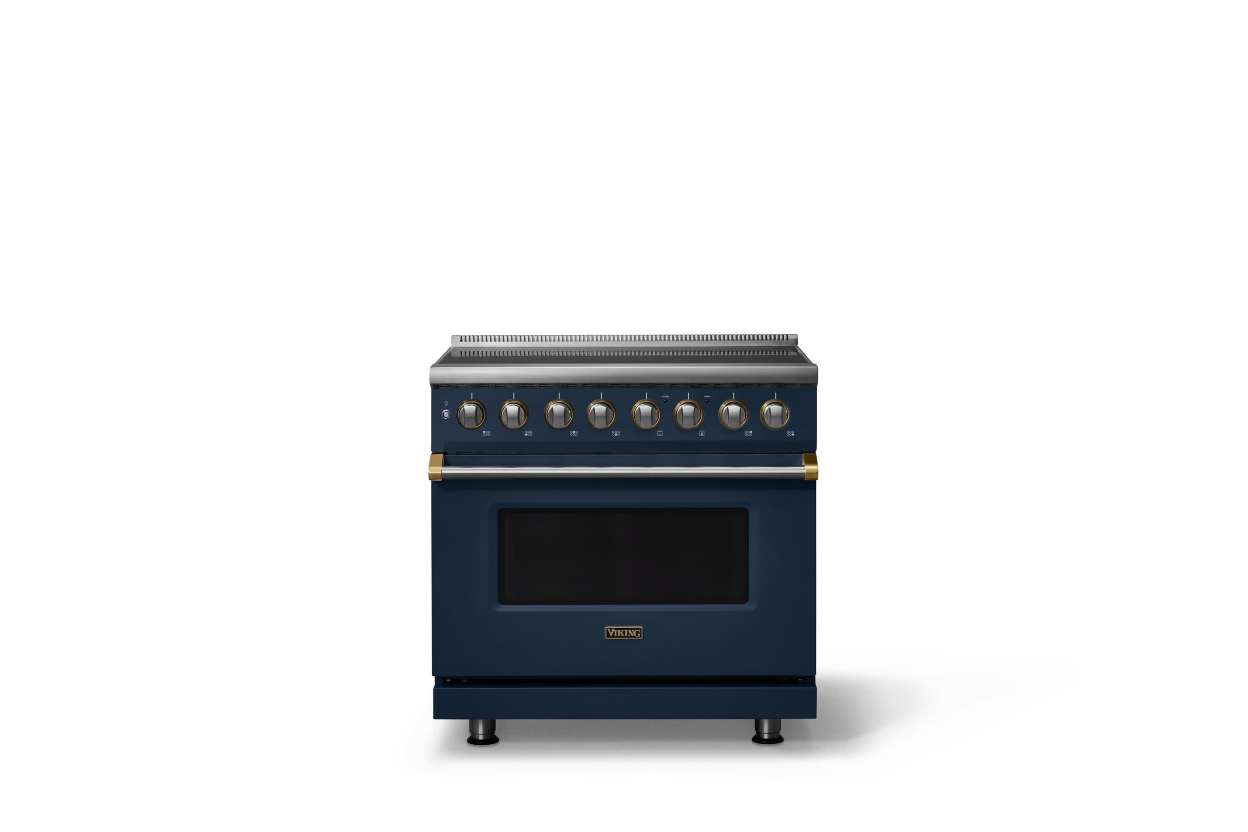36"W. Induction Range (Finish: Slate Blue, Trim: Brushed Brass)
