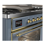 ILVE UM60FSNR3BGG Majestic III 60 inch Dual Fuel Range with 7 Burners, Griddle and French Top, Dual Function Burner with up to 25,000 BTU (Natural Gas, Triple Glass Door, Blue Grey, Brass)