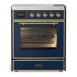 ILVE UMIB30NR3MBG Majestic III 30 inch Induction Range with 4 Elements, 4 cu. ft. Oven Capacity (Triple Glass Door, Midnight Blue, Brass)