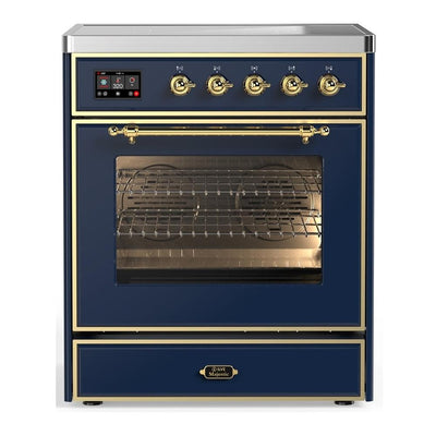 ILVE UMIB30NR3MBG Majestic III 30 inch Induction Range with 4 Elements, 4 cu. ft. Oven Capacity (Triple Glass Door, Midnight Blue, Brass)