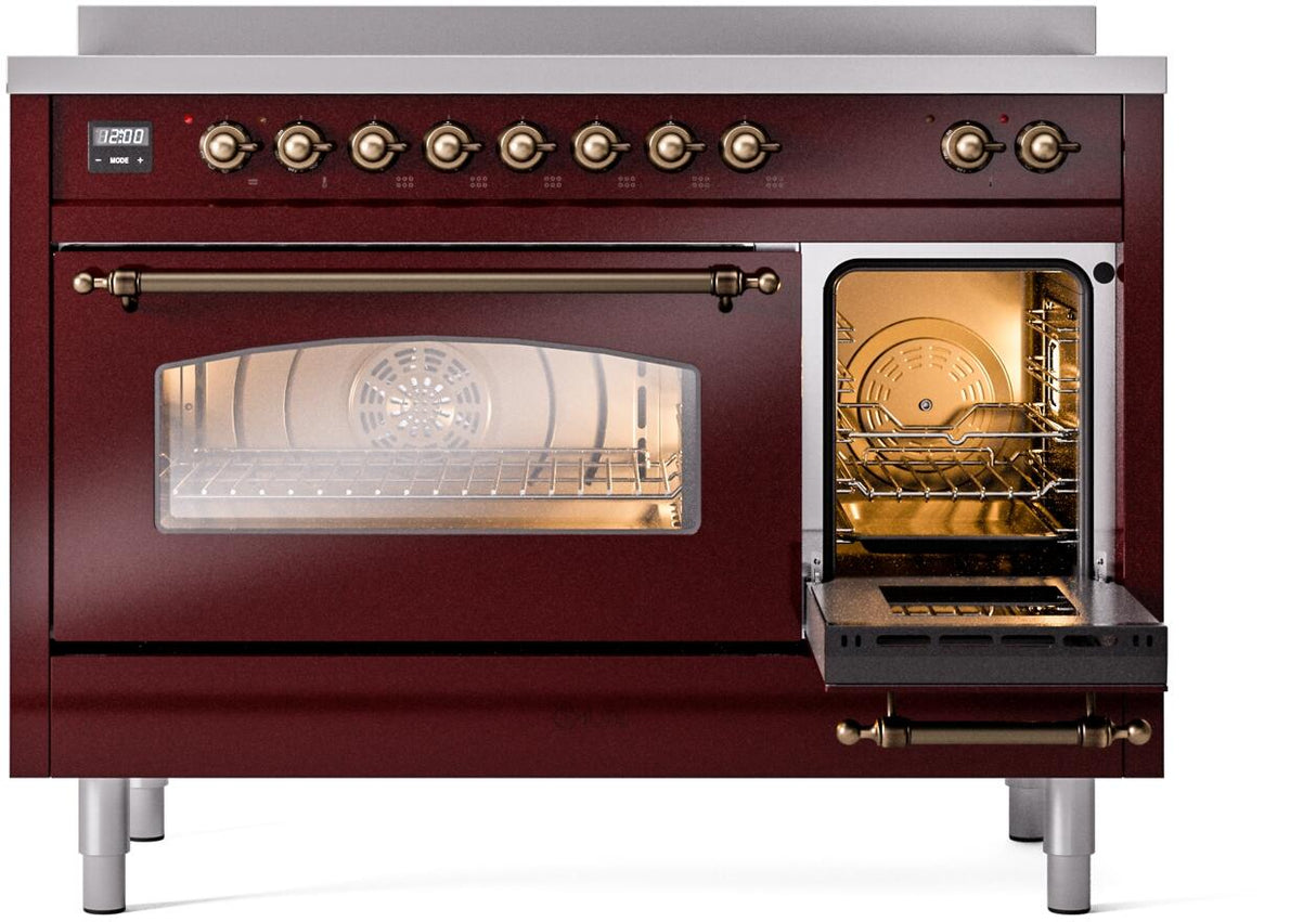 Nostalgie II 48 Inch Electric Freestanding Range in Burgundy with Bronze Trim