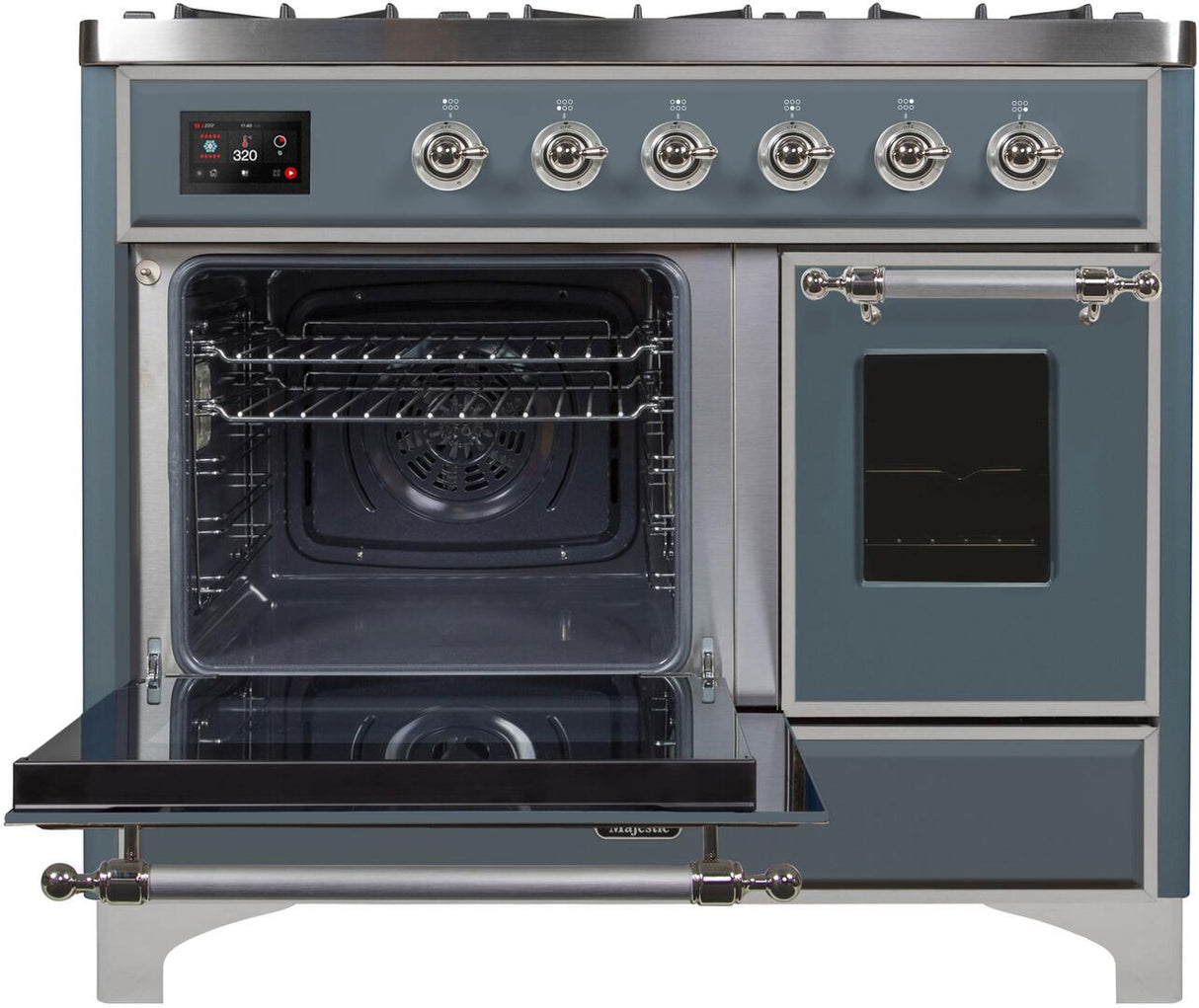 Majestic II 40 Inch Dual Fuel Liquid Propane Freestanding Range in Blue Grey with Chrome Trim