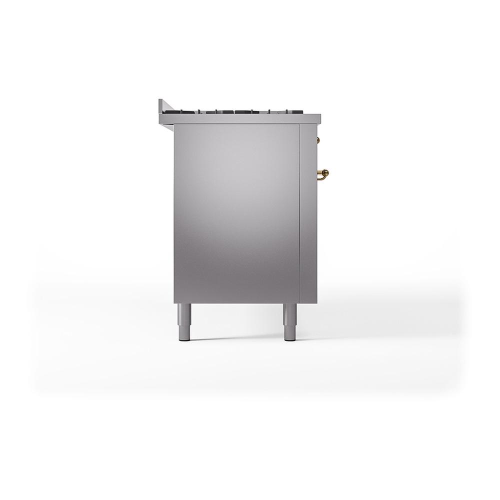 ILVE UN60FQNMPSSG Nostalgie II Noblesse 60 inch Dual Fuel Range (9 Sealed Burners + Griddle, Natural Gas, Solid Door, Stainless Steel, Brass)