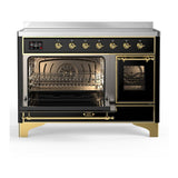 ILVE UMIB48NR3BKG Majestic III 48 inch Induction Range with 6 Elements, 5.02 cu. ft. Total Oven Capacity (Triple Glass Door, Glossy Black, Brass)