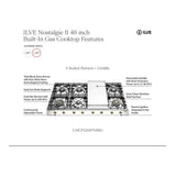 ILVE UHCP1265FNSSBLP Nostalgie II 48 inch Built-In Gas Cooktop with 8 Burners, Griddle, in Stainless Steel (Liquid Propane, Burnished)