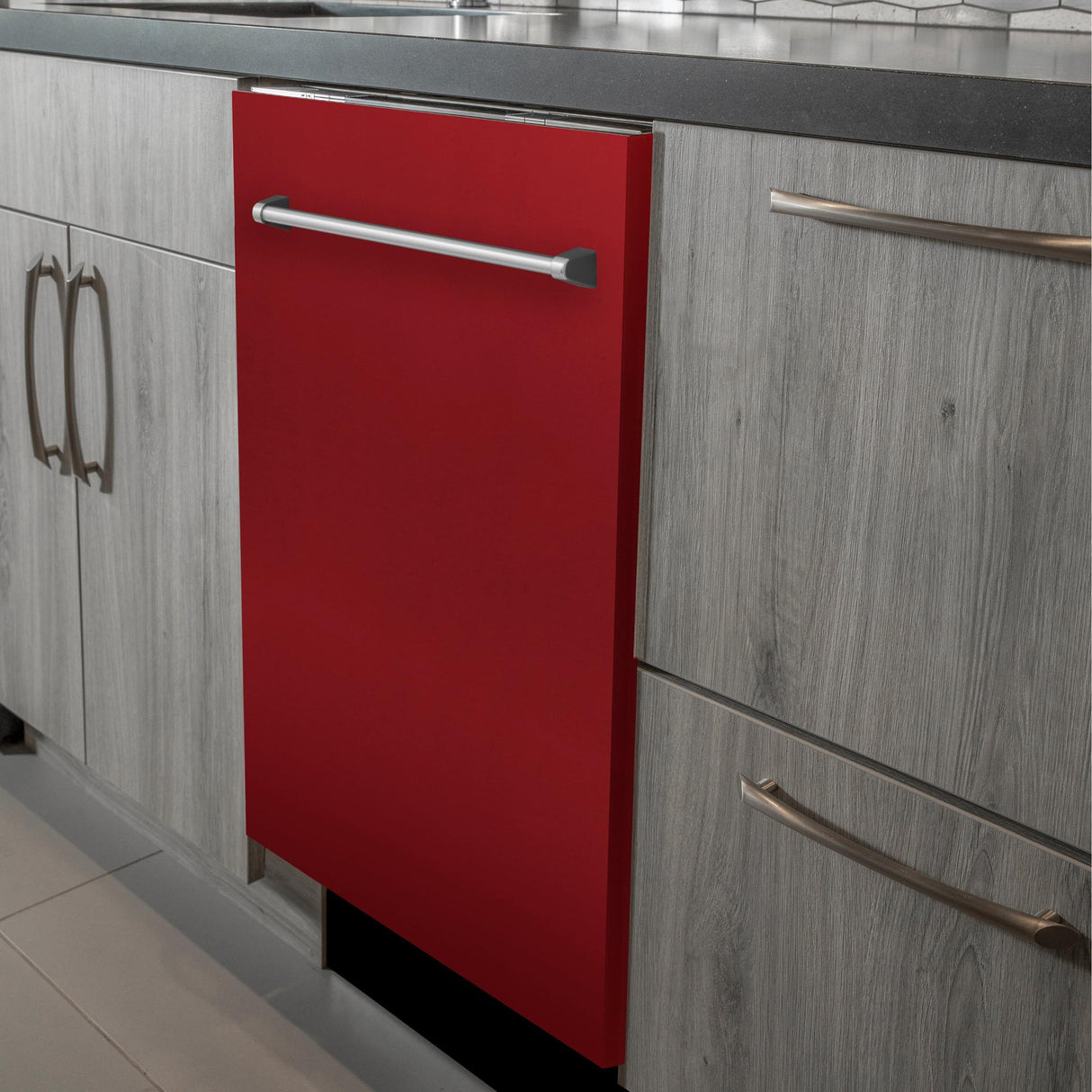 ZLINE 24 in. Top Control Dishwasher with Stainless Steel Tub and Traditional Style Handle, 52dBa (DW-24) [Color: Red Gloss]