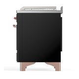 ILVE UM48FSQNR3BKPLP Majestic III 48 inch Dual Fuel Range with 5 Black Brass Burners, Griddle and French Top, Dual Function Burner up to 25,000 BTU (Liquid Propane, Solid Door, Glossy Black, Copper)