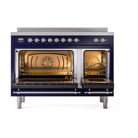 ILVE UNI486QNMPMBC Nostalgie II Noblesse 48 inch Induction Range (Solid Door, Midnight Blue, Chrome)
