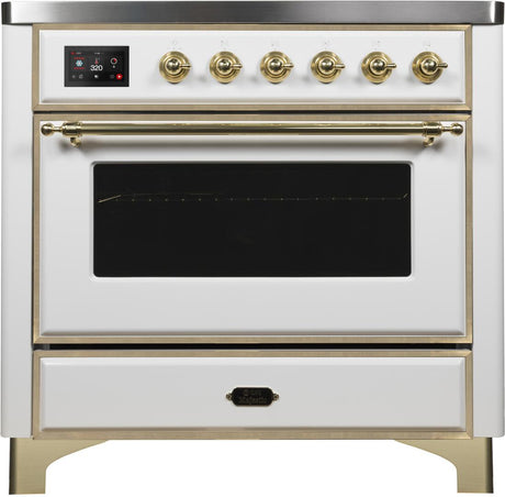 Majestic II 36 Inch Electric Freestanding Range in White with Brass Trim