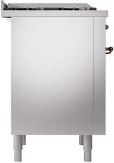 Nostalgie II 36 Inch Dual Fuel Liquid Propane Freestanding Range in Stainless Steel with Bronze Trim