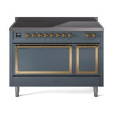 ILVE UNI486QNMPBGG Nostalgie II Noblesse 48 inch Induction Range (Solid Door, Blue Grey, Brass)