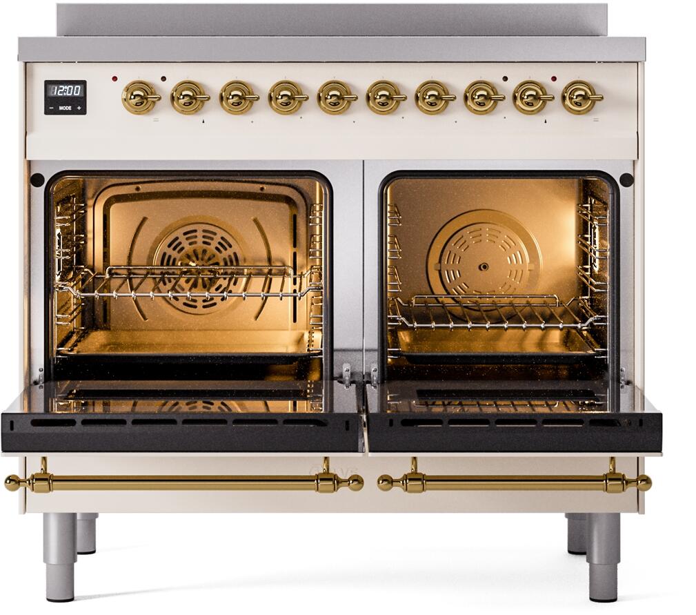 Nostalgie II 40 Inch Electric Freestanding Range in Antique White with Brass Trim