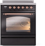 Nostalgie II 30 Inch Electric Freestanding Range in Glossy Black with Copper Trim