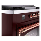 ILVE UN60FSNMPBUPLP Nostalgie II Noblesse 60 inch Dual Fuel Range (7 Sealed Burners + Griddle + French Top, Liquid Propane, Triple Glass Door, Burgundy, Copper)