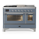ILVE UM48FSNR3BGC Majestic III 48 inch Dual Fuel Range with 5 Black Brass Burners, Griddle and French Top, Dual Function Burner up to 25,000 BTU (Natural Gas, Triple Glass Door, Blue Grey, Chrome)