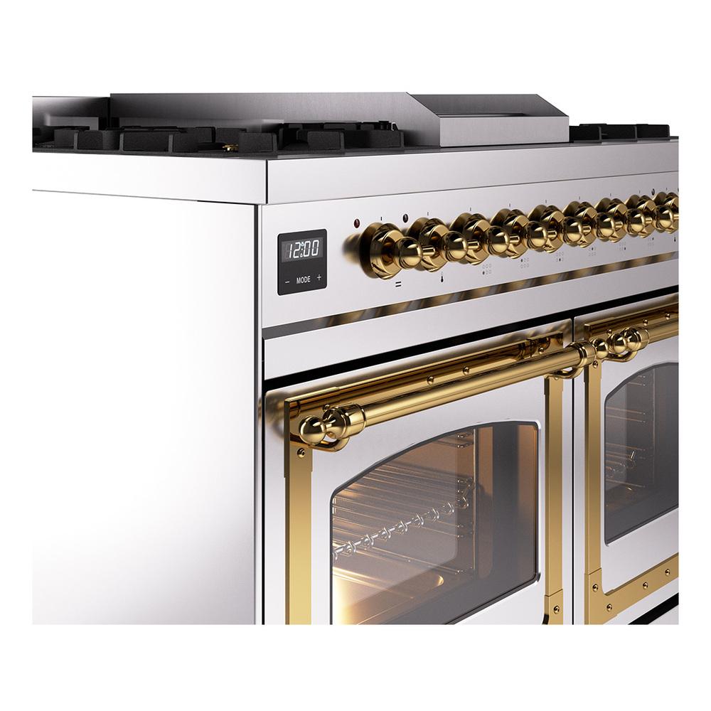 ILVE UND40FNMPSSGLP Nostalgie II Noblesse 40 inch Dual Fuel Range (Liquid Propane, Triple Glass Door, Stainless Steel, Brass)