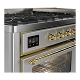 ILVE UM60FNR3SSGLP Majestic III 60 inch Dual Fuel Range with 9 Burners and Griddle, Dual Function Burner up to 25,000 BTU (Liquid Propane, Triple Glass Door, Stainless Steel, Brass)