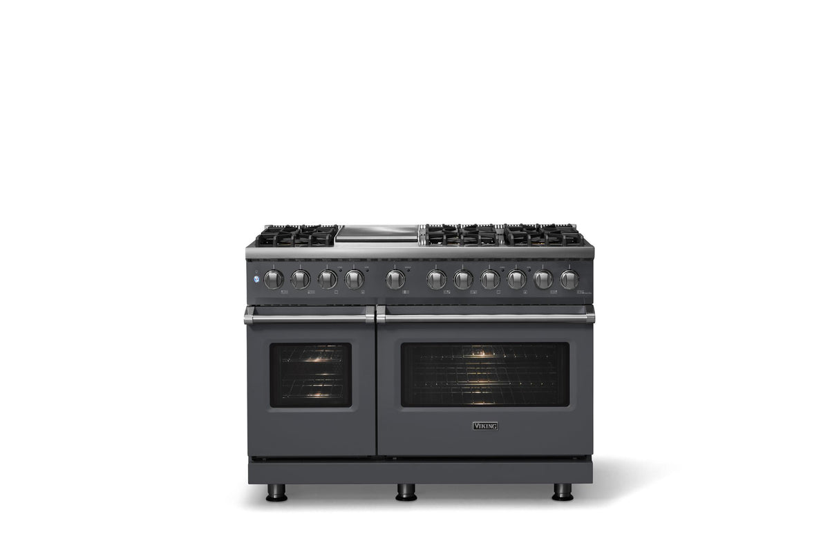 48"W. Dual Fuel Range (Burner: 6g, Finish: Cast Black, Trim: Polished Chrome, Fuel: Natural Gas)