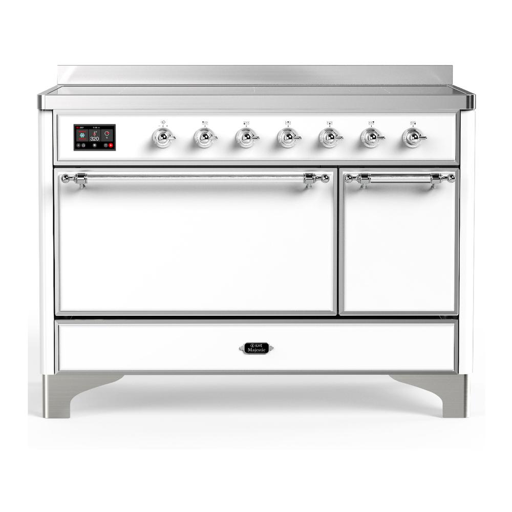 ILVE UMIB48QNR3WHC Majestic III 48 inch Induction Range with 6 Elements, 5.02 cu. ft. Total Oven Capacity (Solid Door, White, Chrome)