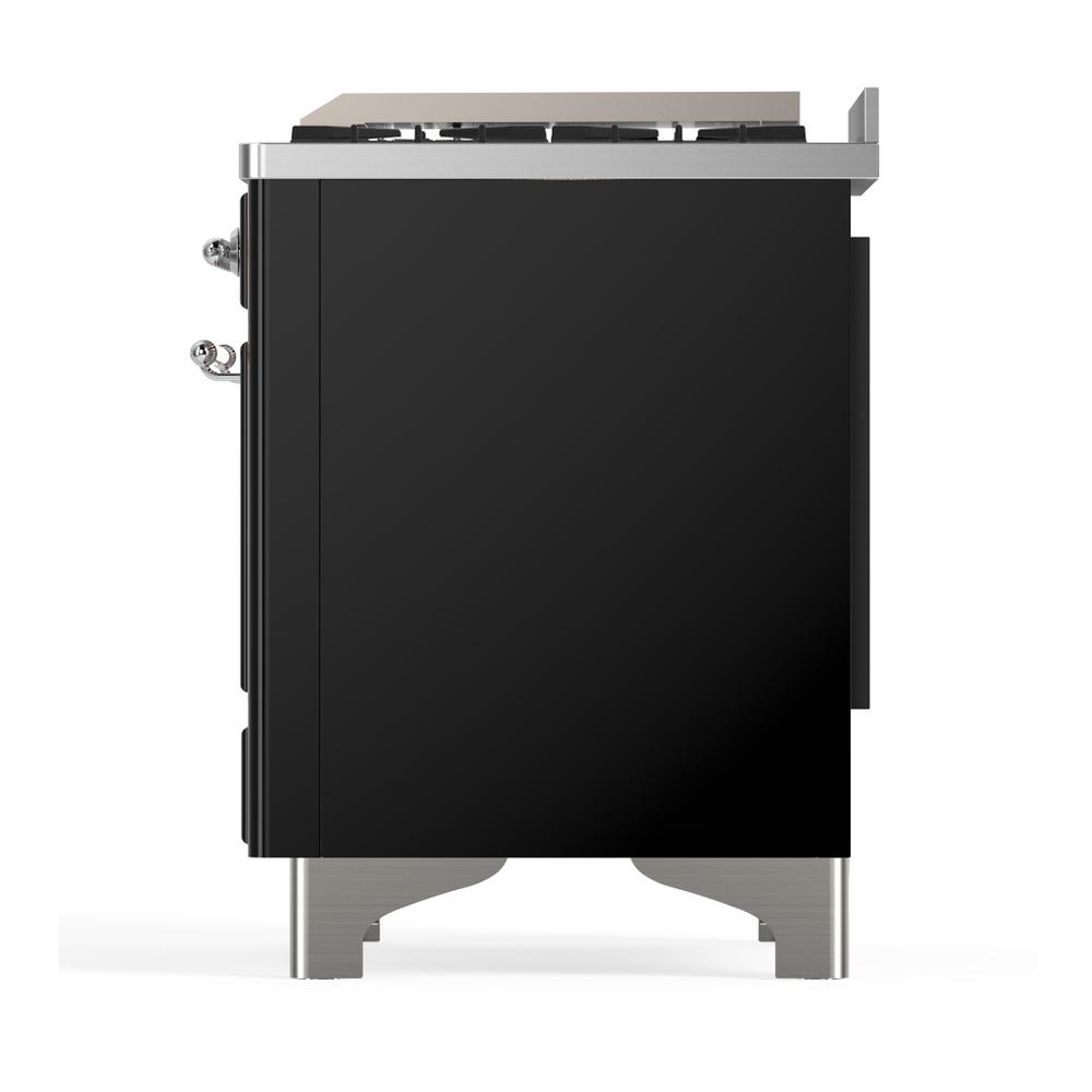 ILVE UM48FQNR3BKC Majestic III 48 inch Dual Fuel Range with 8 Burners and Griddle, Dual Function Burner up to 25,000 BTU (Natural Gas, Solid Door, Glossy Black, Chrome)