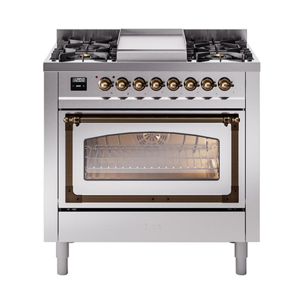 ILVE UN36FNMPSSBLP Nostalgie II Noblesse 36 inch Dual Fuel Range (Liquid Propane, Triple Glass Door, Stainless Steel, Burnished)