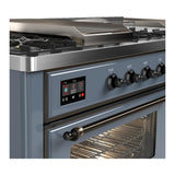 ILVE UM60FSNR3BGB Majestic III 60 inch Dual Fuel Range with 7 Burners, Griddle and French Top, Dual Function Burner with up to 25,000 BTU (Natural Gas, Triple Glass Door, Blue Grey, Burnished)