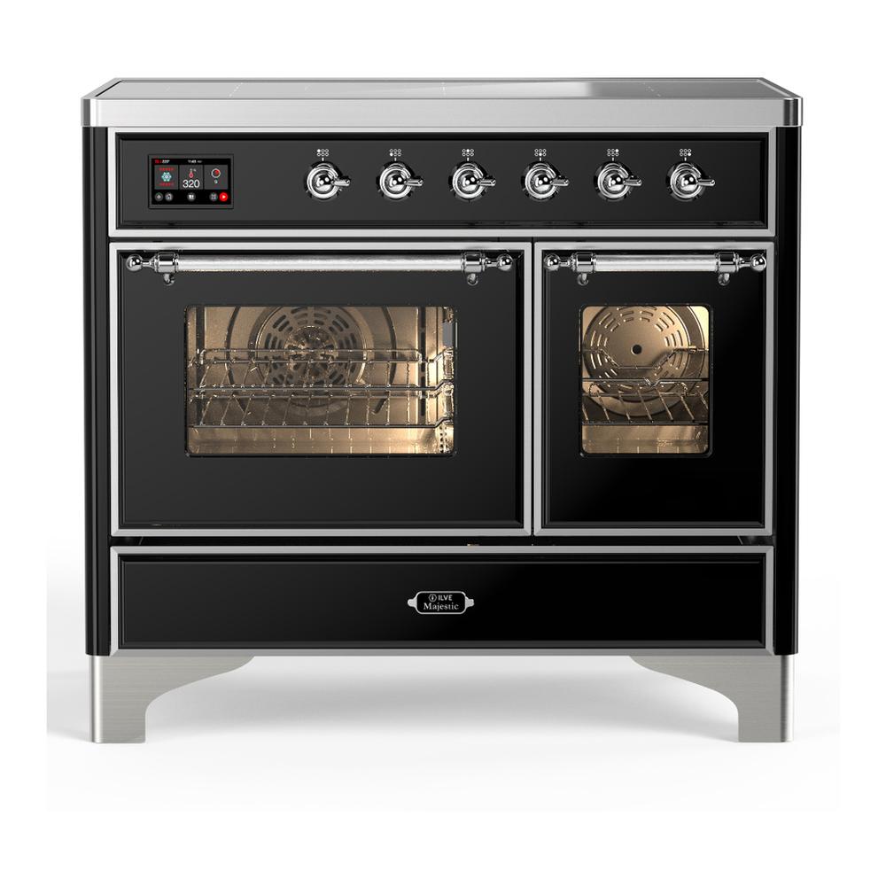 ILVE UMDIB40NR3BKC Majestic III 40 inch Induction Range with 6 Elements, 3.82 cu. ft. Total Oven Capacity (Triple Glass Door, Glossy Black, Chrome)