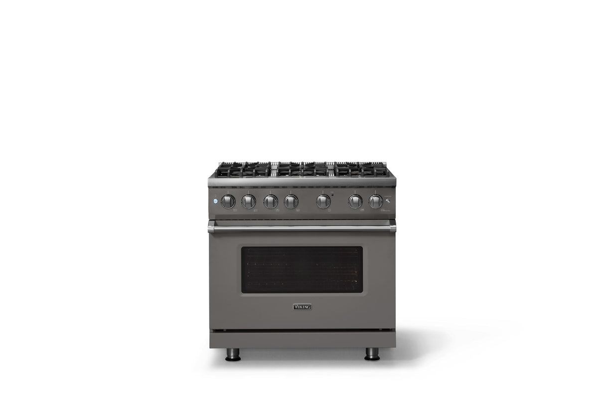 36"W. Sealed Burner Gas Range (Burner: 6b, Finish: Damascus Gray, Trim: Polished Chrome, Fuel: Natural Gas)