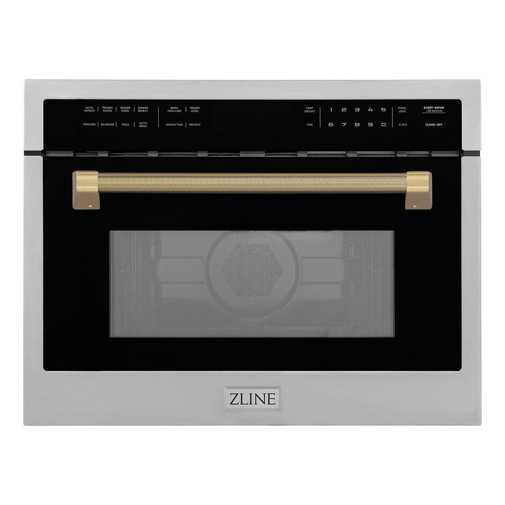 ZLINE Autograph Edition 24 in. 1.6 cu ft. Built-in Convection Microwave Oven in Stainless Steel and Champagne Bronze Helix Handle (MWOZ-24-KCB)
