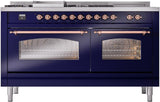 Nostalgie II 60 Inch Dual Fuel Liquid Propane Freestanding Range in Blue with Copper Trim