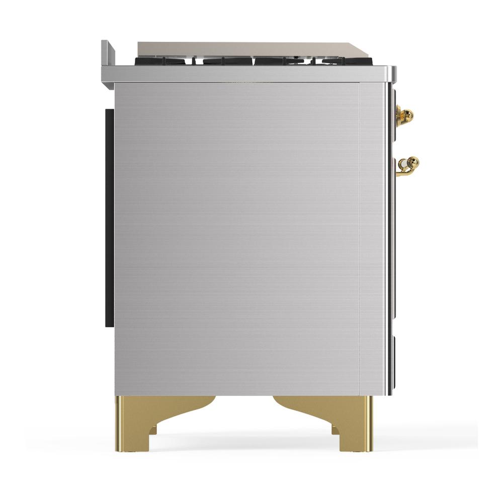 ILVE UM60FSNR3SSG Majestic III 60 inch Dual Fuel Range with 7 Burners, Griddle and French Top, Dual Function Burner with up to 25,000 BTU (Natural Gas, Triple Glass Door, Stainless Steel, Brass)