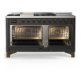 ILVE UM60FSNR3MGBLP Majestic III 60 inch Dual Fuel Range with 7 Burners, Griddle and French Top, Dual Function Burner with up to 25,000 BTU (Liquid Propane, Triple Glass Door, Graphite Matte, Burnished)