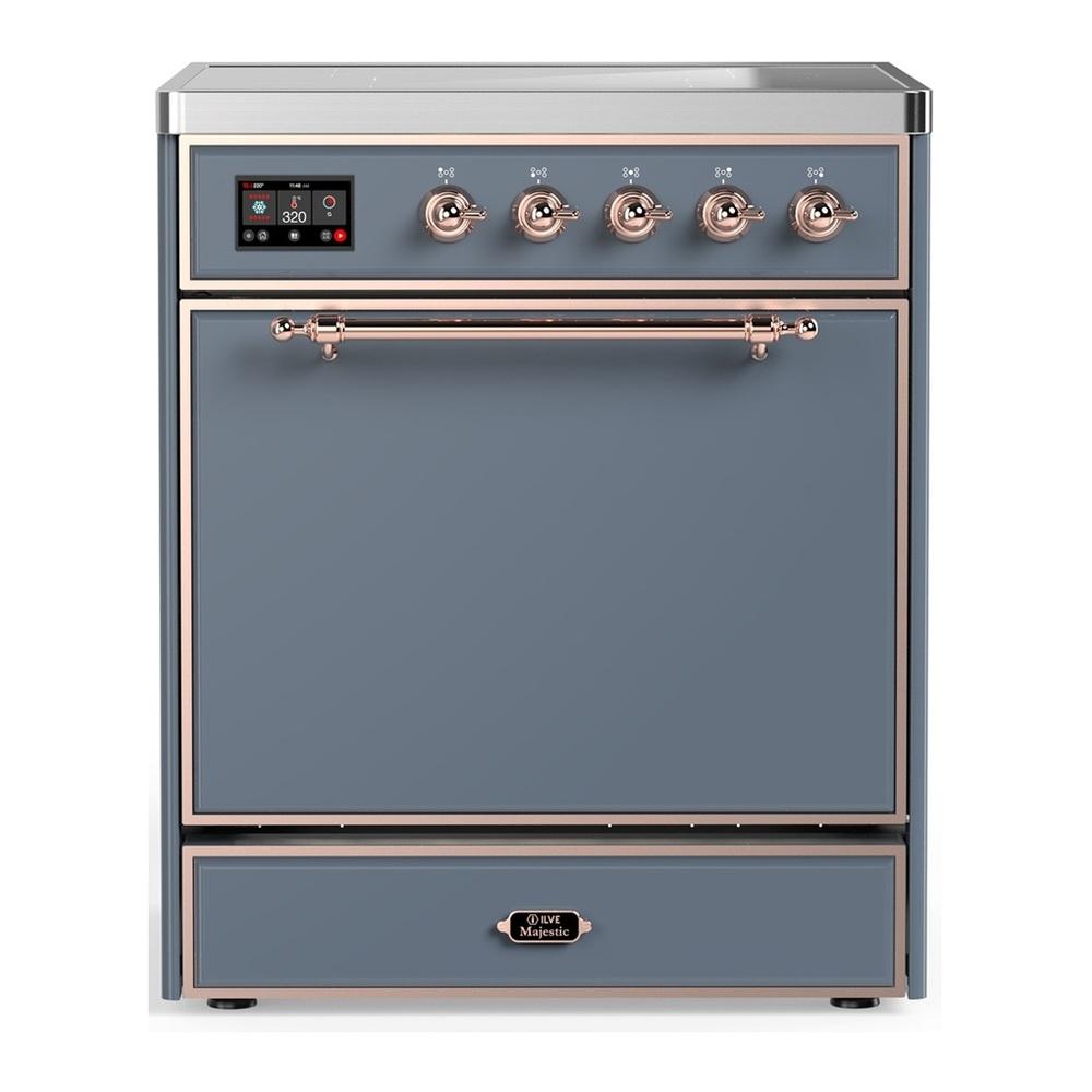 ILVE UMIB30QNR3BGP Majestic III 30 inch Induction Range with 4 Elements, 4 cu. ft. Oven Capacity (Solid Door, Blue Grey, Copper)