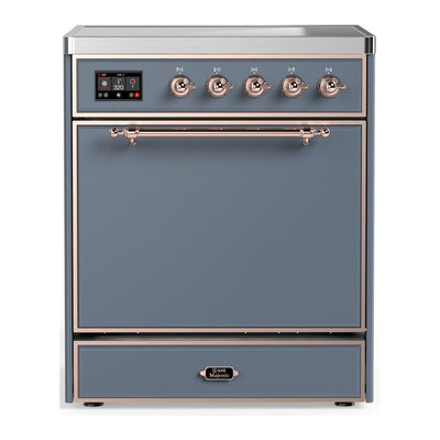 ILVE UMIB30QNR3BGP Majestic III 30 inch Induction Range with 4 Elements, 4 cu. ft. Oven Capacity (Solid Door, Blue Grey, Copper)