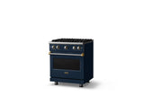 30"W. Sealed Burner Gas Range (Finish: Slate Blue, Trim: Polished Chrome, Fuel: Propane)