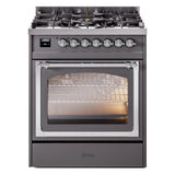 ILVE UN30NMPMGC Nostalgie II Noblesse 30 inch Dual Fuel Range (Natural Gas, Triple Glass Door, Graphite Matte, Chrome)