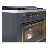 ILVE UN36FNMPBGGLP Nostalgie II Noblesse 36 inch Dual Fuel Range (Liquid Propane, Triple Glass Door, Blue Grey, Brass)