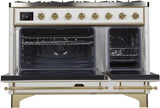 Majestic II 48 Inch Dual Fuel Liquid Propane Freestanding Range in White with Brass Trim