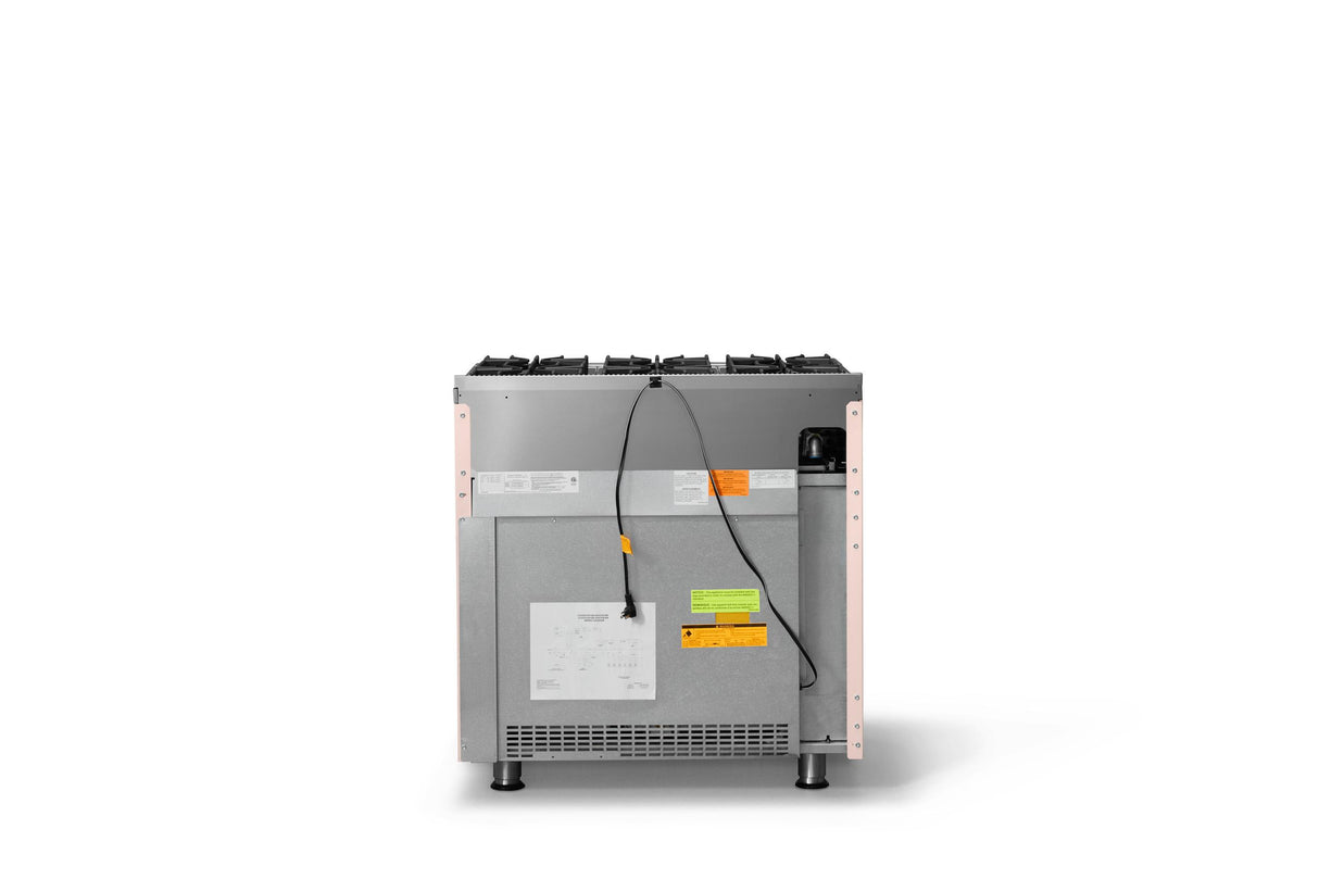 36"W. Open Burner Gas Range (Finish: Blush, Trim: Brushed Brass, Fuel: Propane)