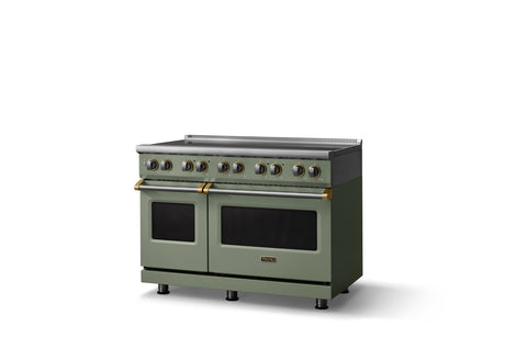 48"W. Induction Range (Finish: Eucalyptus, Trim: Brushed Brass)