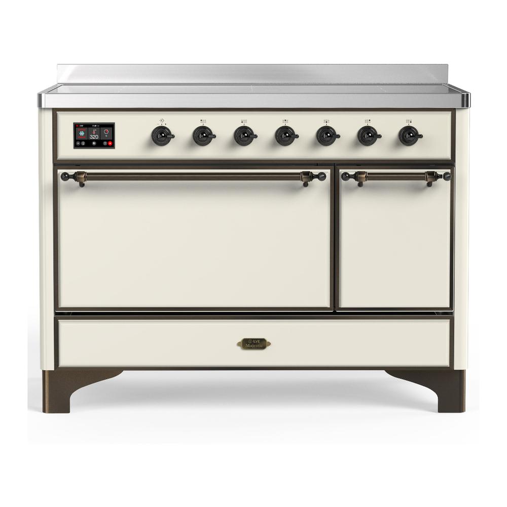 ILVE UMIB48QNR3AWB Majestic III 48 inch Induction Range with 6 Elements, 5.02 cu. ft. Total Oven Capacity (Solid Door, Antique White, Burnished)