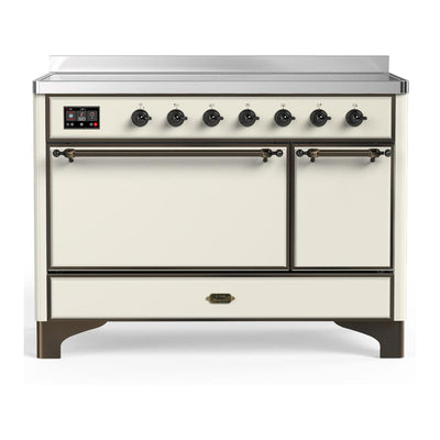 ILVE UMIB48QNR3AWB Majestic III 48 inch Induction Range with 6 Elements, 5.02 cu. ft. Total Oven Capacity (Solid Door, Antique White, Burnished)