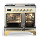 ILVE UMD40FQNR3AWGLP Majestic III 40 inch Dual Fuel Range with 6 Burners and Griddle, Dual Function Burner up to 25,000 BTU (Liquid Propane, Solid Door, Antique White, Brass)