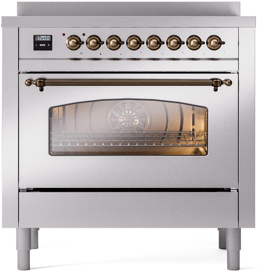 Nostalgie II 36 Inch Electric Freestanding Range in Stainless Steel with Bronze Trim