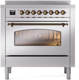 Nostalgie II 36 Inch Electric Freestanding Range in Stainless Steel with Bronze Trim