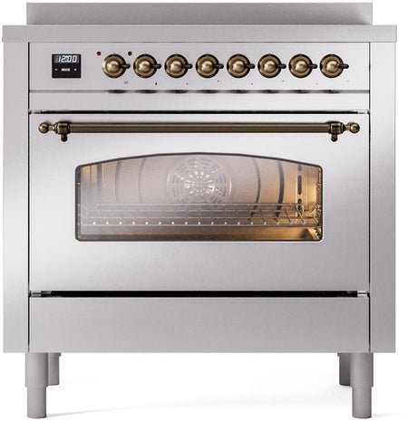 Nostalgie II 36 Inch Electric Freestanding Range in Stainless Steel with Bronze Trim